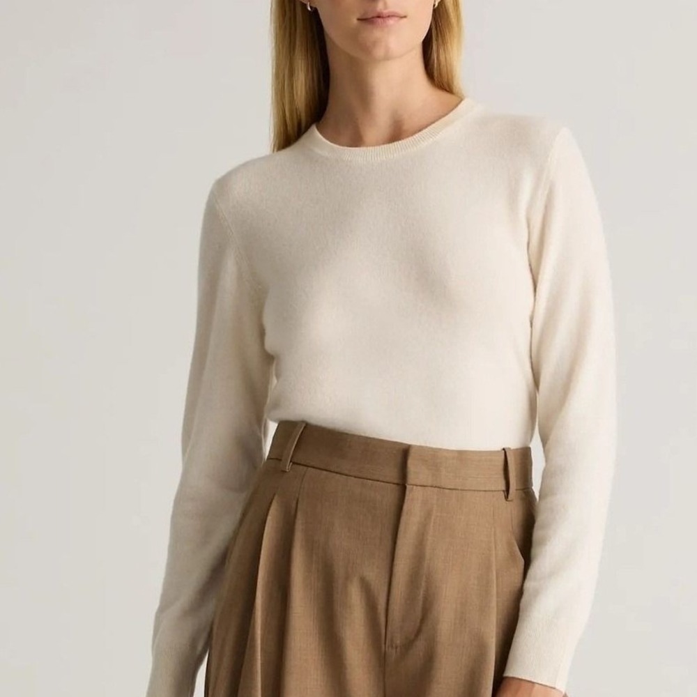 Quince Women XS NWOT Cashmere Crewneck Sweater Ivory Lux Minimal Soft Girl Slim